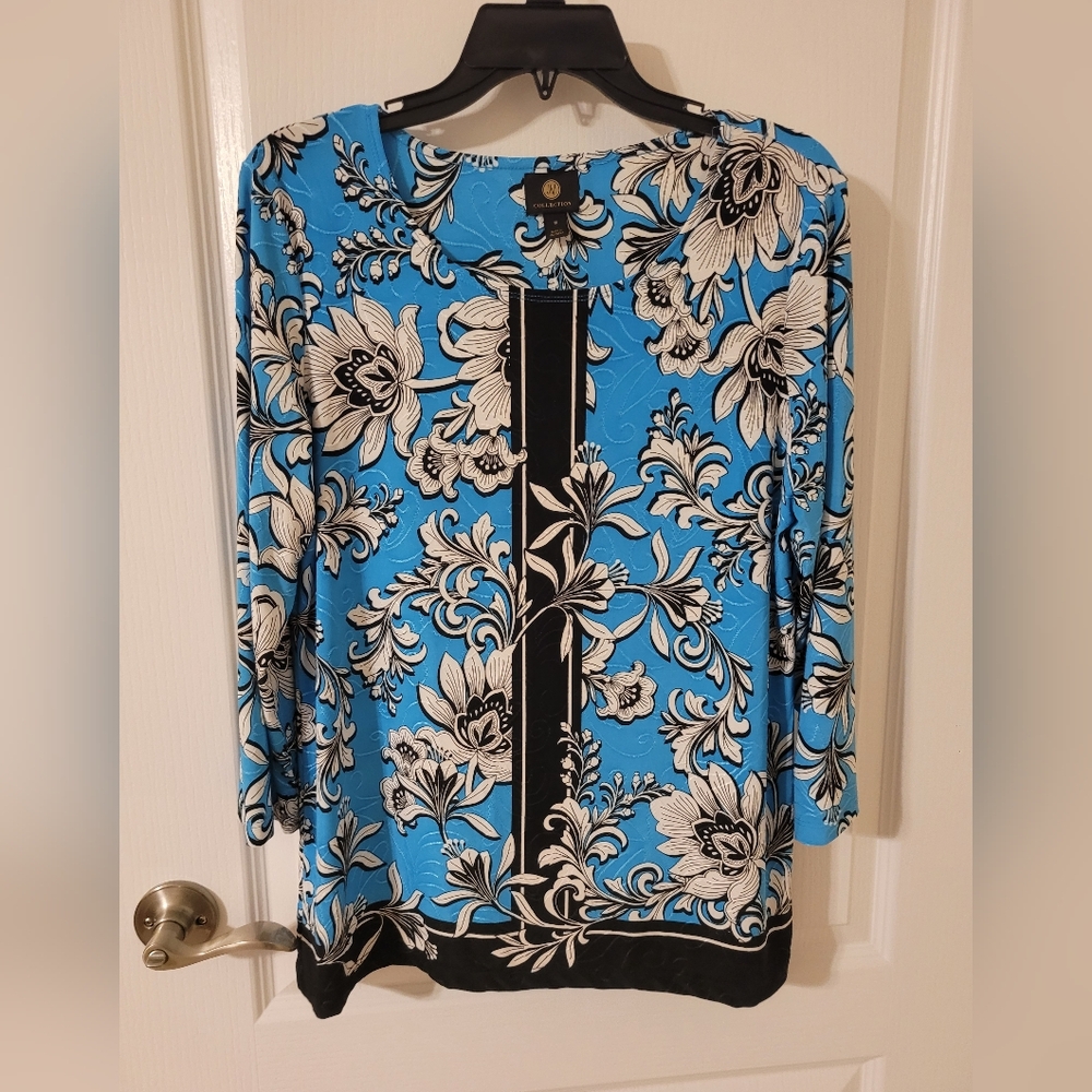 JM Collection Womens Blouse Top, Embellished 3/4 Sleeve Strech, Size M